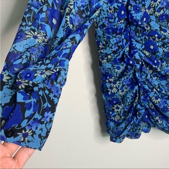 Zara Floral Ruched Mini Draped back Dress TRF Medium Blue bloggers flower - Picture 7 of 10